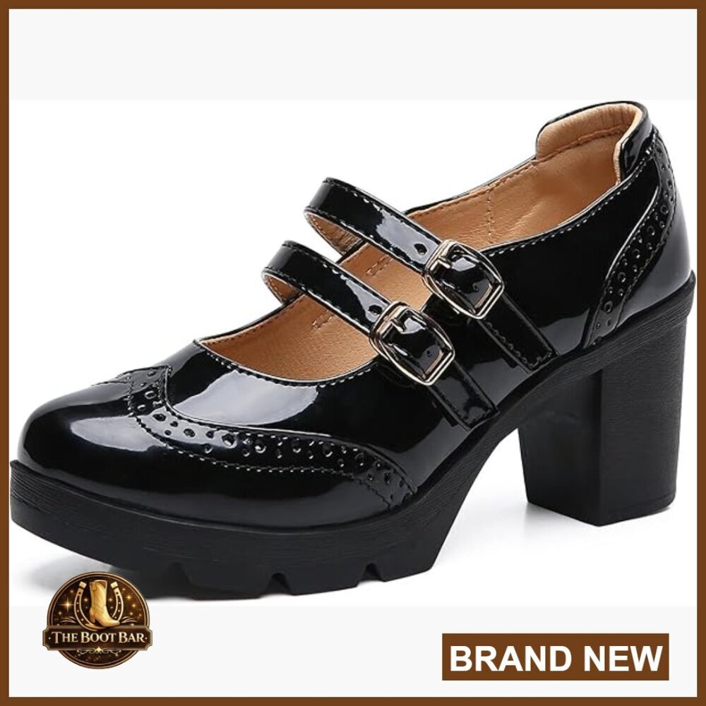 Chunky Low Block Heel Mary Jane Pumps, Adjustable Strap, Comfortable Work Shoes